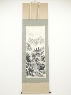 雲泉筆　水墨山水　肉筆絹本掛軸（共箱）